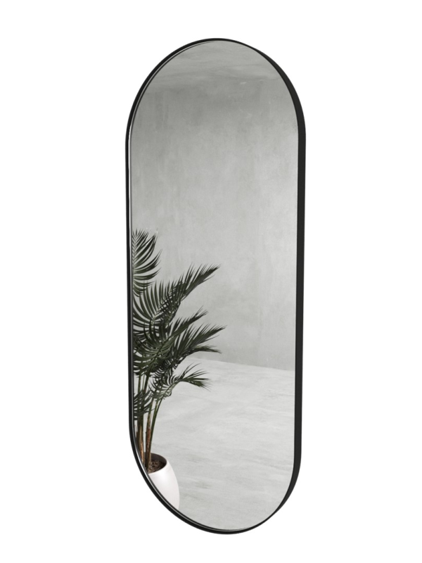 Дизайнерское овальное настенное зеркало Glass Memory Harmony в металлической раме черного цвета