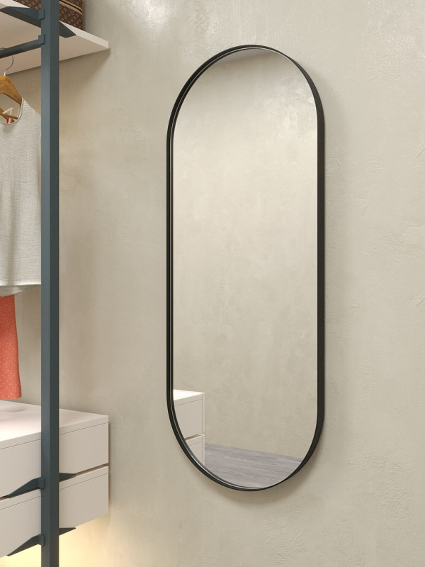 Дизайнерское овальное настенное зеркало Glass Memory Harmony в металлической раме черного цвета